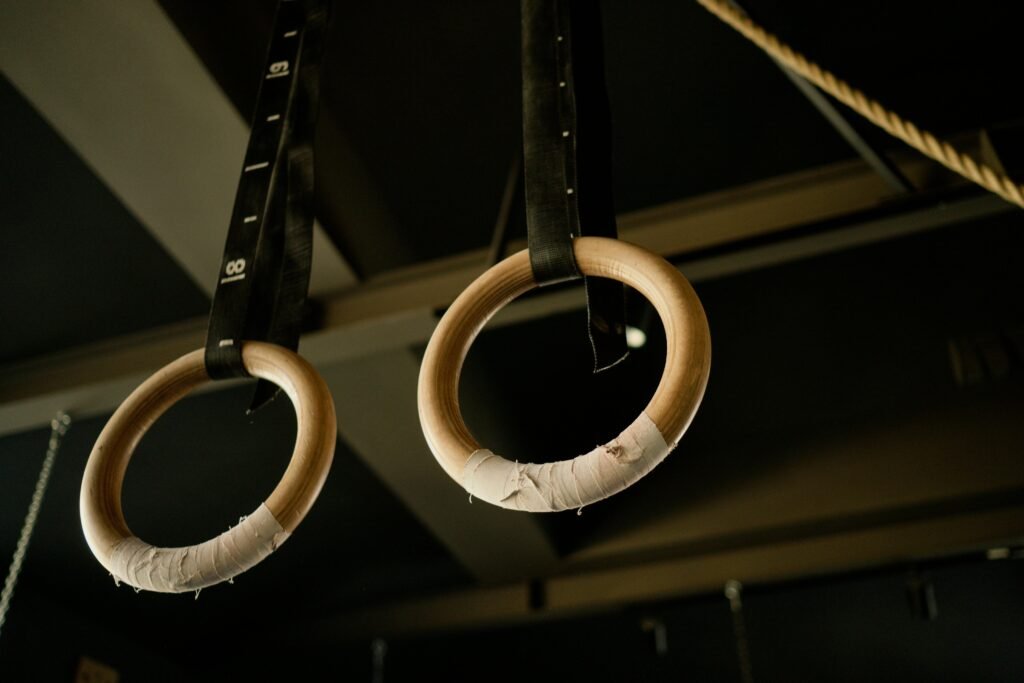 Gymnastics rings hanging indoors - calisthenics equipment
